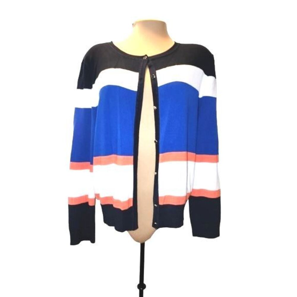 Valerie Stevens Color Block Long Sleeve Button Up‎ Cardigan Sweater Size L